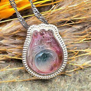 Premium Grade Watermelon Tourmaline 925 Hamster Charm Necklace